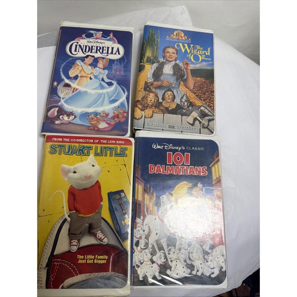 Lot Of 4 VHS TAPES Stuart Little Wizard Of Oz 101 Dalmatians Black Cinderella